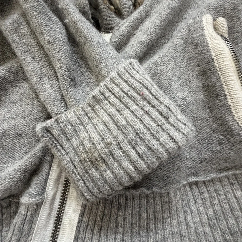 Free People Sweater Small Faux Scarf  Cowl Neck Gray Wool Zip Crop Jacket Knit